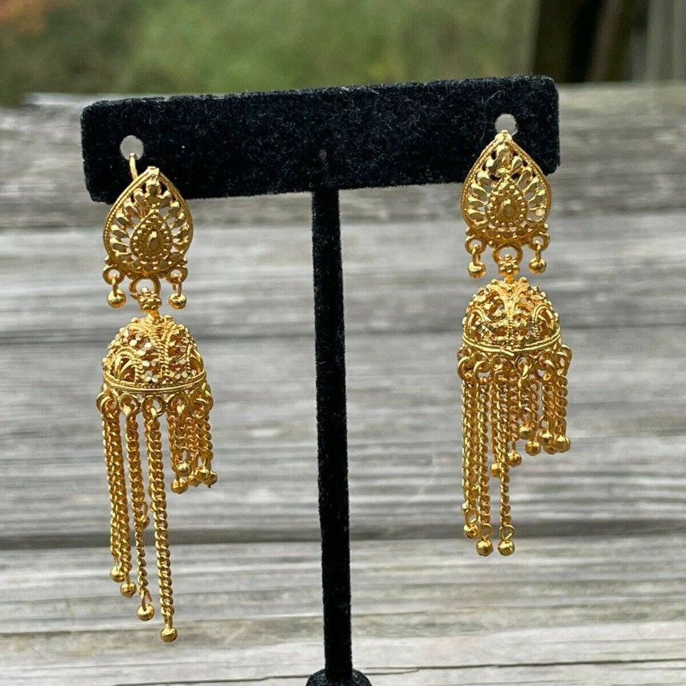 Jhumka Gold Tone Women Earrings Fashion Ear Jewelry Traditional Earrings - Picture 1 of 10